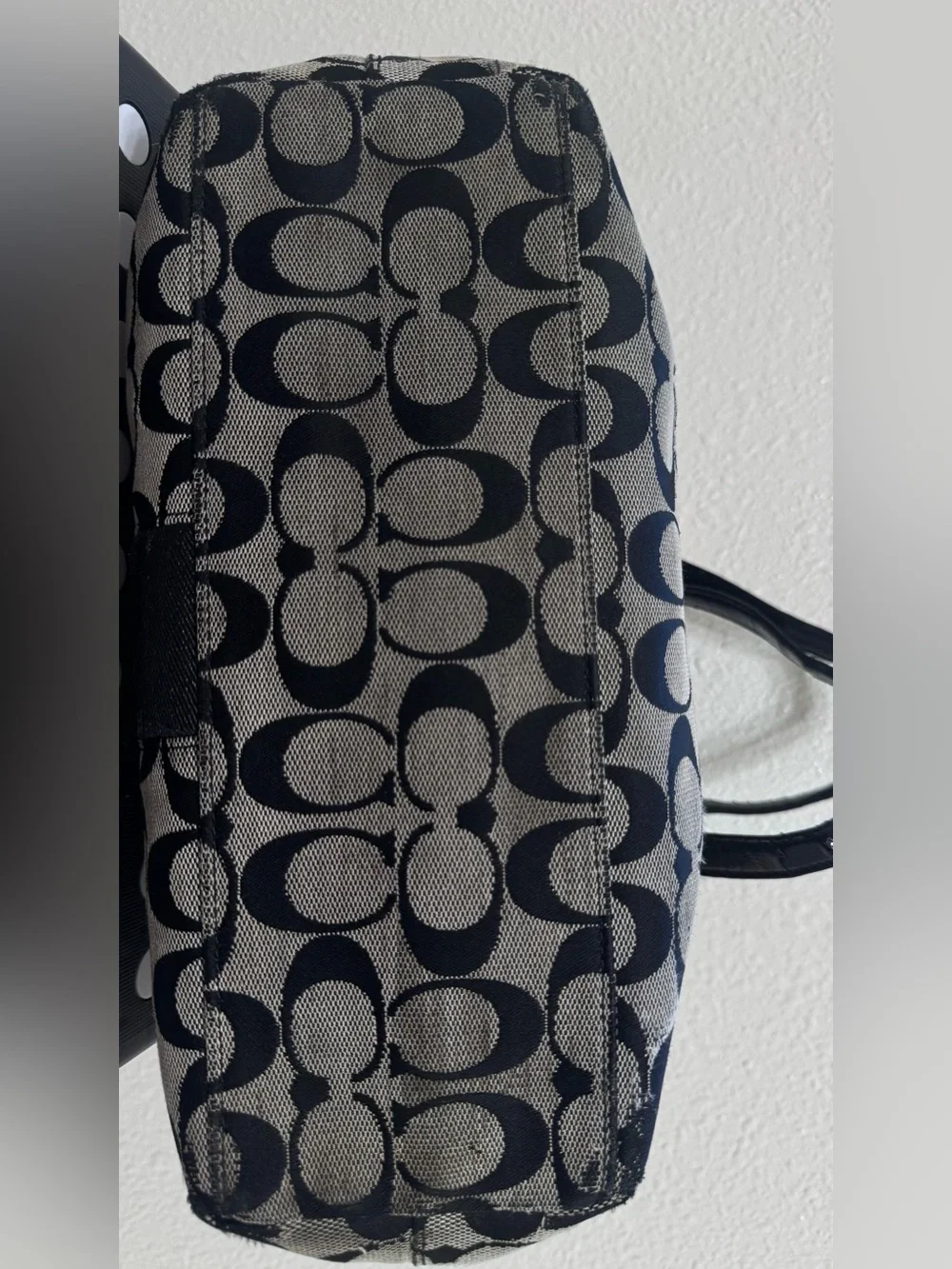 Coach Black and Beige Signature Canvas Shoulder Bag